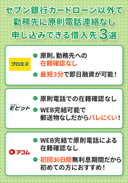 セブン銀行カードローン以外で勤務先に原則電話連絡なしで申し込みできる借入先3選