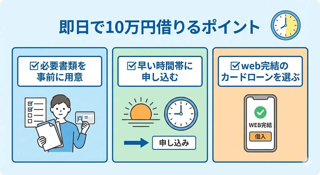 即日で10万円借りるポイント